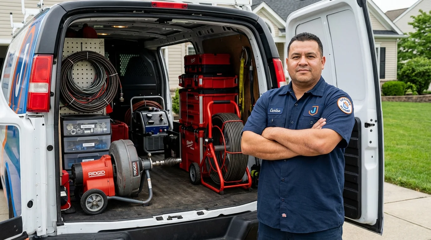 Professional drain cleaning equipment and Johns Plumbing LLC plumber in Fleetwood