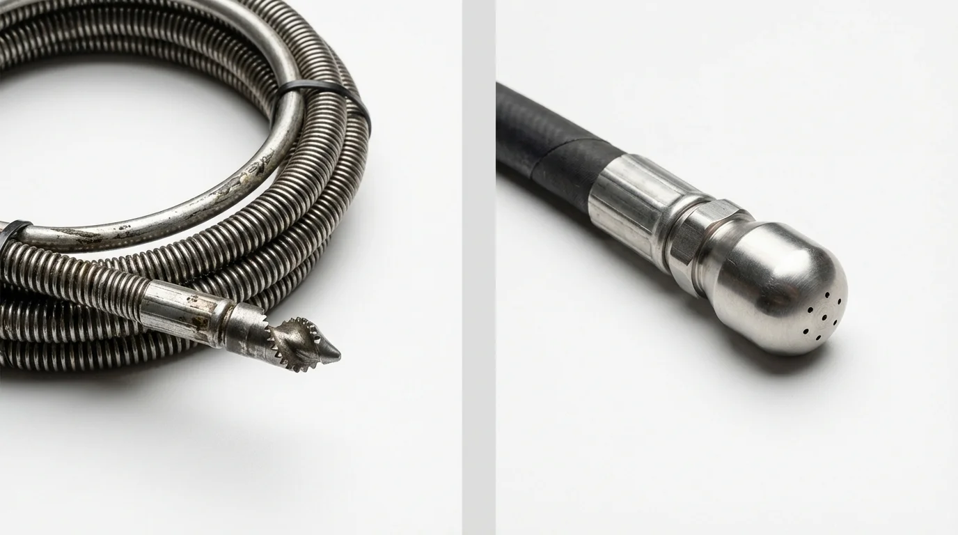 Drain snake cable and hydro jetting nozzle used for drain cleaning in Fleetwood, PA