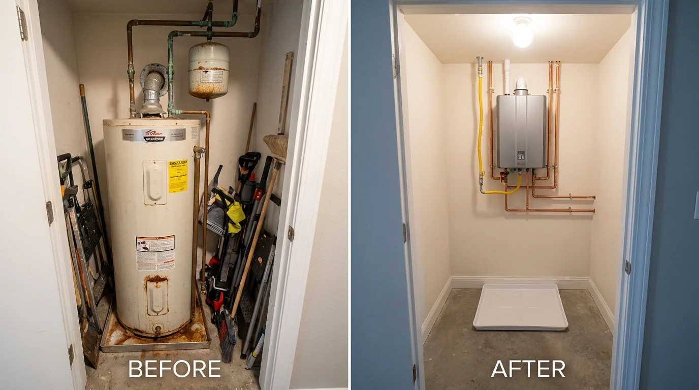 Tank water heater versus wall-mounted tankless unit comparison for Fleetwood, PA homeowners