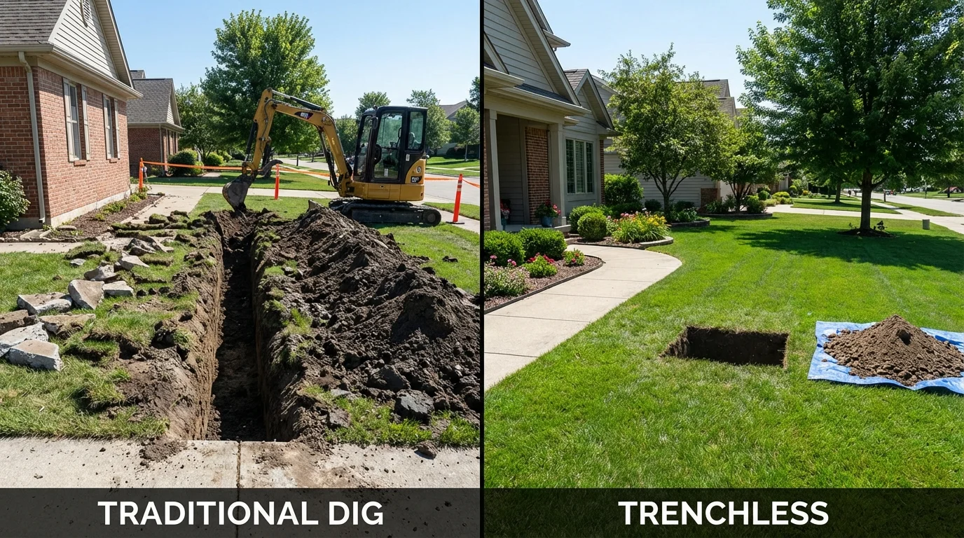 Trenchless sewer repair with minimal yard damage versus traditional excavation in Fleetwood, PA